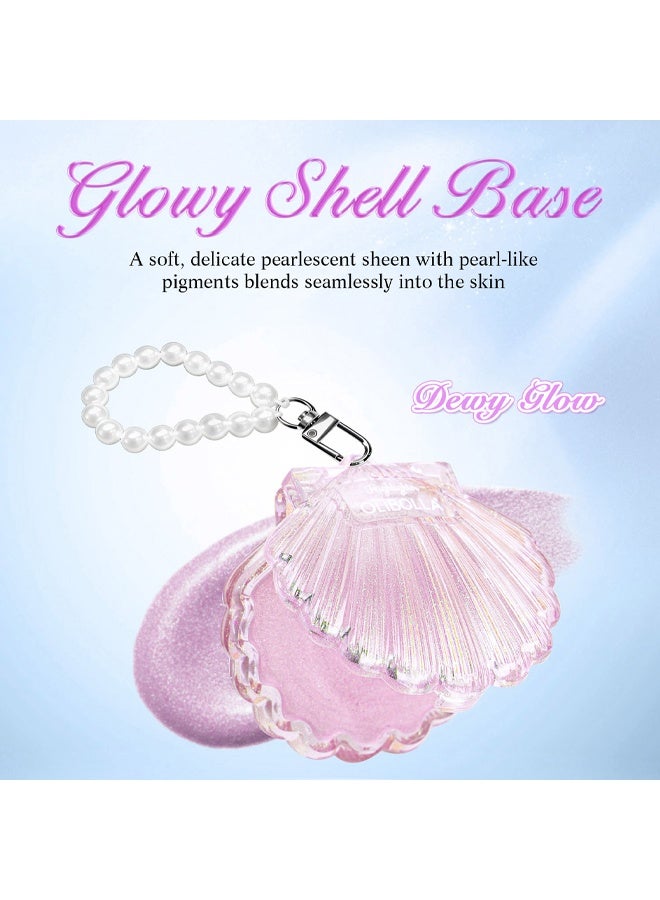 OLIBOLLA Shell Highlighter Balm-Cute Pearl Charms Keychain, Glitter Highlighter Makeup,Natural Glow Finish,Long Lasting Face Illuminator,Gift for Women,Girl - Image 3
